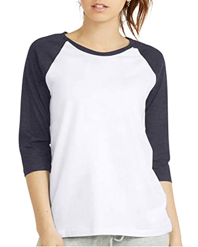 ShyCloset Women 3/4 Sleeve Baseball Tee LBT001 M Wht/CHC