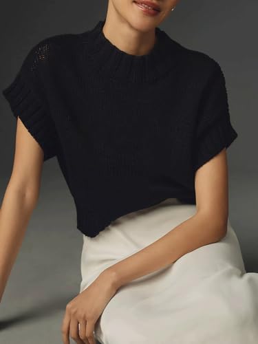 Image of Jenkoon Women's Ultra Soft Fashion Sweater Vest Mock-Neck Extended Shoulder Sweater Vest Cap Sleeve Knit Pullover