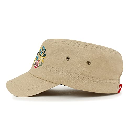Image of ililily Crystal Gemstone Stud Flower Vintage Cotton Military Army Hat Cadet Cap