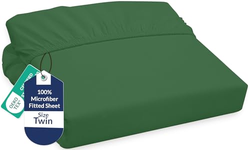 Image of Royale Linens Fitted Sheet Twin - Ultra Soft 1800 Brushed Microfiber - Hotel Luxury Bottom Sheets - Wrinkle Free & Fade Resistant - Deep Pocket Fitted Sheet Only (Twin, Hunter Green)