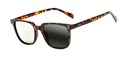 Men Stylish Strip Rectangle Transition Photochromic Multifocal Progressive Reading Glasses UV400 Sunglasses (Leopard, 1.50)