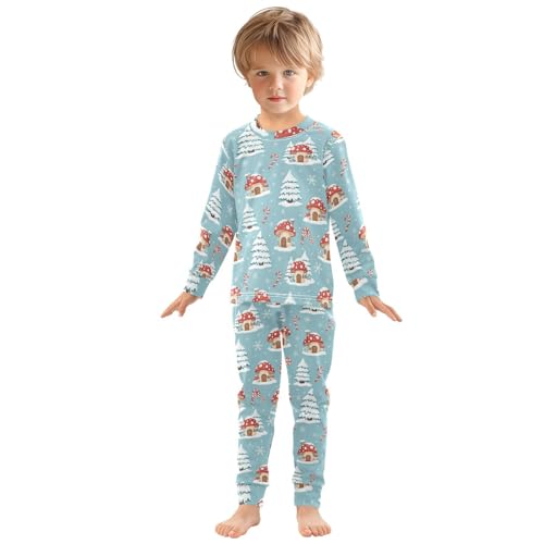 Pajama Sets Long Sleeve Winter Wonderland Mushroom Houses Soft Comfy Sleepwear 2 Piece PJS 3-8T2