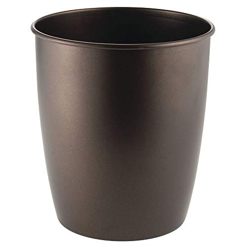 mDesign Round Metal Small Trash Can Wastebasket, Garbage Container Bin for Bathrooms, Powder