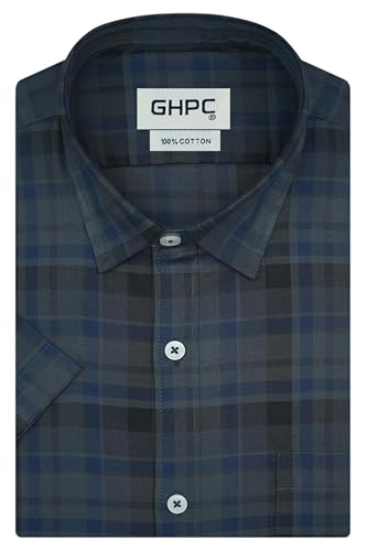 Image of GHPC 100% Cotton Checkered Half Sleeves Regular Fit Formal Shirt for Men