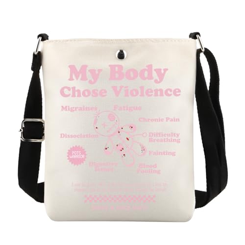 PWHAOO POTS Inspired Gift My Body Chose Violence Crossbody Bag POTS Awareness Travel Bag POTS Syndrome Fighter Gift - Main Image