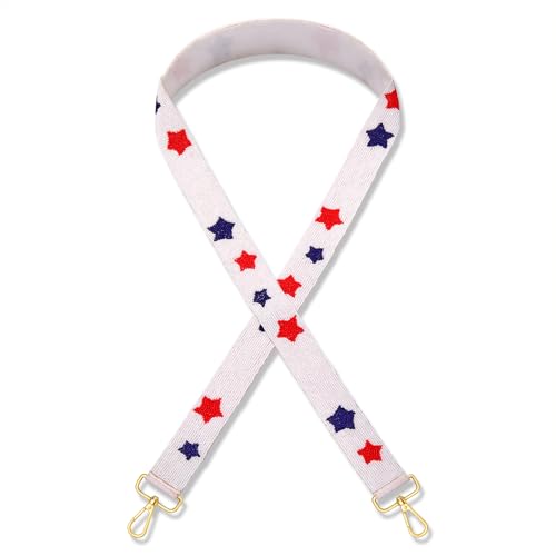 Image of 4th of July Purse Strap Red White Blue Beaded USA Star Purse Strap Replacement American Independence Day Outfits