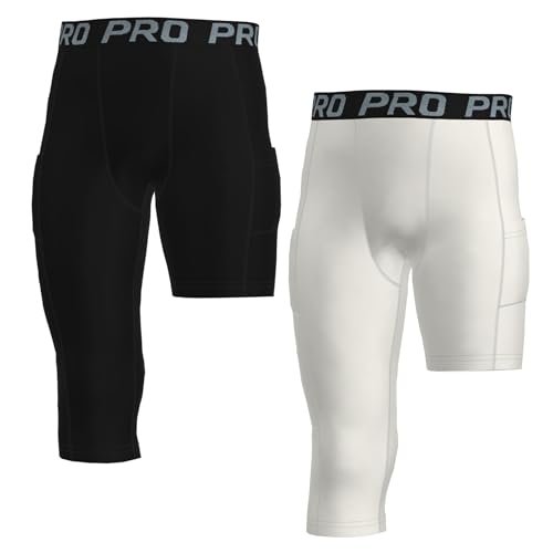 LANBAOSI Youth Boys Compression Pants One Leg 3/4 Leggings for Basketball Kids Sports Soccer Athletic Tights Baselayer