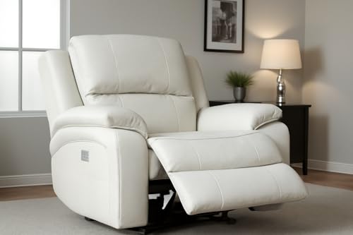 Image of Snow White Recliner Chair | Motorised Recliner Chair | Leather Motorised Recliner | Single Sofa Recliner | 1 Seater Chair | 1 Year Warranty | White Leather