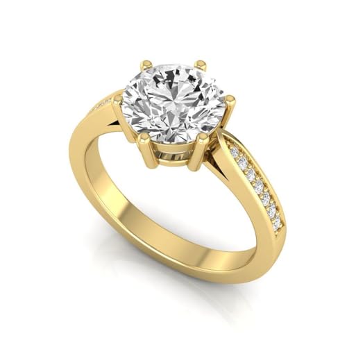 IGI Certified 2.10 Carat Round Cut (2 Ct, F, VS1) 14K Gold Lab Grown Diamond Engagement Ring For Women