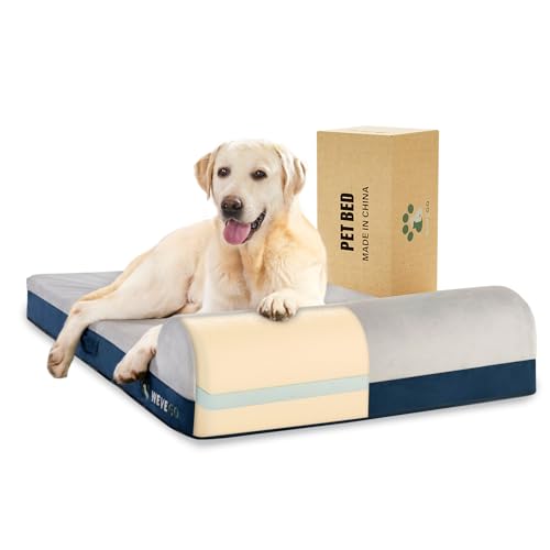 WEVEGO Orthopedic Dog Bed - 7.87-inch Thick Gel Memory Foam with Pillow, Durable Flannel Fabric and Removable Cover & Waterproof Liner for Large Dogs