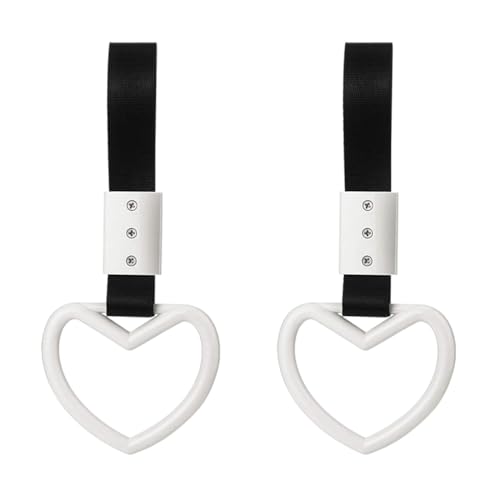 GLSOWEE 2PCS Heart-Shaped Car Handle Straps, Auto Grap Handle Warning Pull Ring, Heart Decor for Car, SUV, Subway, Bus