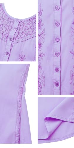 Image of Sakkas Maya Floral Embroidered Sleeveless Button Up Rayon Dress