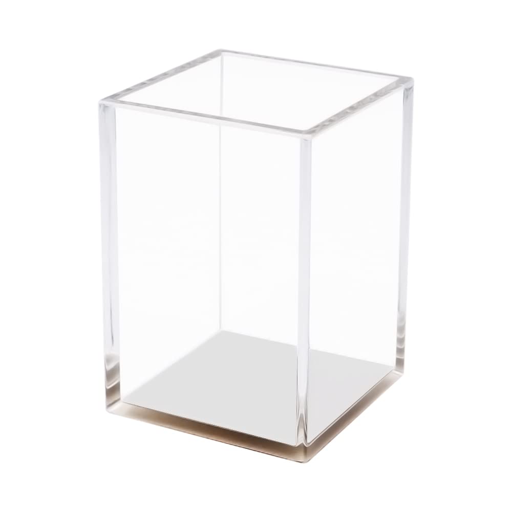 MogoostryClear Acrylic Pen Pencil Holder Cute Pen Cup Makeup Brush Holder Silver Storage Container Desk Stationery Organizer for Home School Office Supplies (Silver)