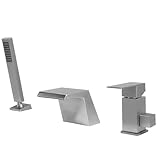 LIWEIKE Bathtub Faucet Brushed Nickel 3 Hole Roman Tub Faucet Waterfall Deck Mount Tub Faucet with Sprayer Single Handle