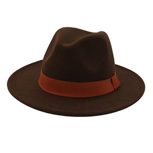 Perfeclan Sombrero Fedora de Moda para Hombre, Cinturón Transpirable, Ala, Fieltro, Invierno, Café