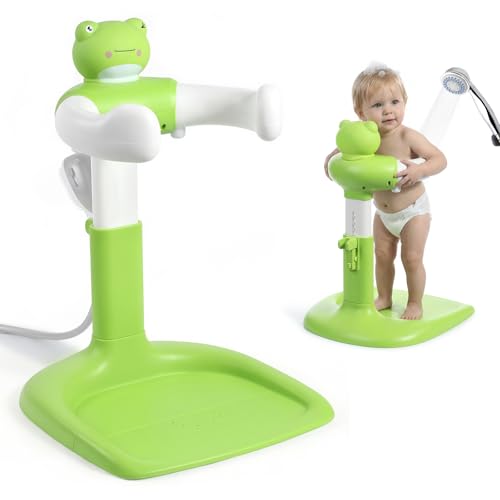 Image of Orzbow Baby Bath Stand, Adjustable Height Baby Shower Stand, Toddler Shower Standing Support with Non-Slip Base for Infant 6-36 Months, Easy-Use, Ideal Gift, Green