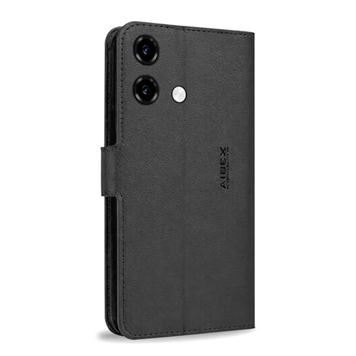 Image of AIBEX Compatible for HMD Vibe 2 5G Flip Cover Leather Finish | Inside TPU with Card Pockets | Wallet Stand | Complete Protection Flip Case Black