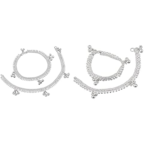 Efulgenz Combo of Indian Bell Charms Tassel Chain Anklet Set Bracelet Payal Foot Jewellery for Women Cover