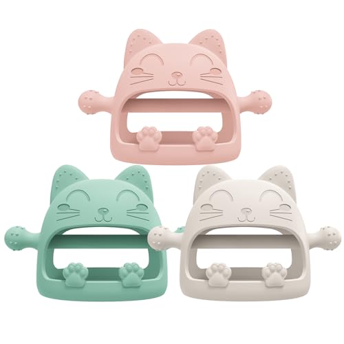 Image of 3 Pack Silicone Baby Teether Toys for 0-6 Months - Never Drop Chew Toys for Teething Relief, Pacifiers - Ideal Baby Shower Gifts