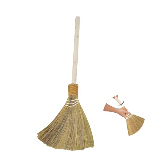 Brooms for Wedding Jumping Ceremony, Witches Broom Halloween DIY Decoration, Natural Whisk Broom Handmade Asian Brooms, Wooden Handle Vietnamese Straw Soft Broom (12.6”Width 28.74” Length)