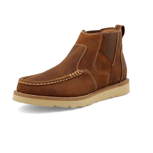 Twisted X Men's 4' Chelsea Wedge Sole Boot, Moc Toe, Oiled Saddle, 10.5 M