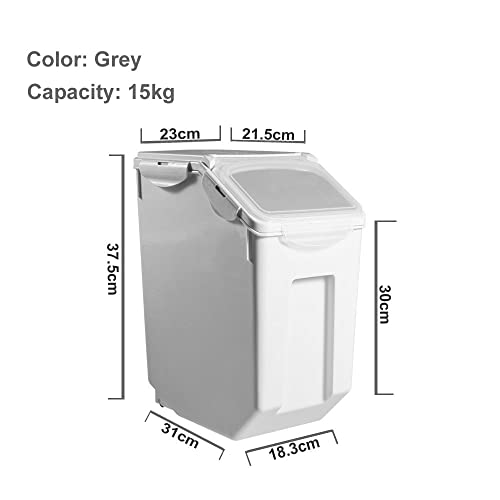 FURN ASPIRE Rice Storage Container,Large Rice Dispenser Airtight Food Rice Bin Household Sealed Cereal Grain Organizer With Lids For Storing Rice,Flour,Dry Food &More (15Kg,Container,Plastic),White