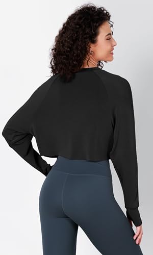 ODODOS Modal Soft Long Sleeve Cropped Sweatshirts with Thumb Hole for Women Crew Neck Pullover Crop Top3