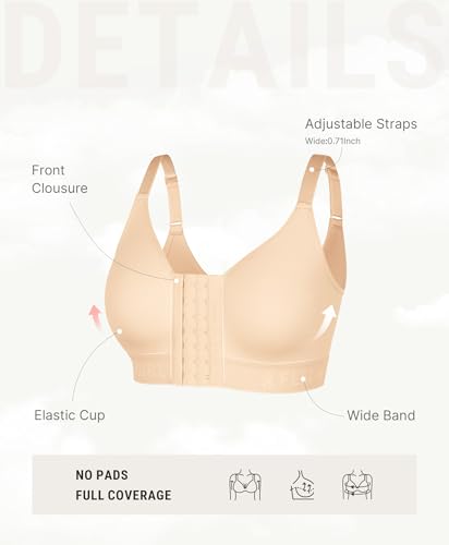 Image of FeelinGirl Post Surgery Bras for Women Front Closure Mastectomy Bras Surgical Wireless Full Coverage Compression Bra