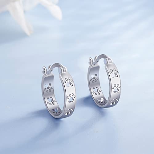 Paw Earrings 925 Sterling Silver Paw Hoop Earrings Cat Dog Jewelry Gifts for Women3