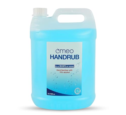 Image of Omeo Hand Sanitizer Liquid 5 litre (HR-Blue)99.99% Effective Against Germs 70% Alcohol, Skin Friendly & Safe for Kids Anti Bacterial, Germs & Rins Free Instant Protection | Multi-Purpose