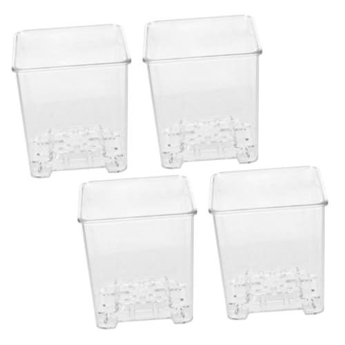 BAZEITFLOW Set 4 Vasi Trasparenti per Orchidee in Acrilico, Contenitori per Piante Decorative Drenaggio, Vasi da Vivaio per Giardinaggio Interno ed Esterno, Supporto Radici e Crescita Sana