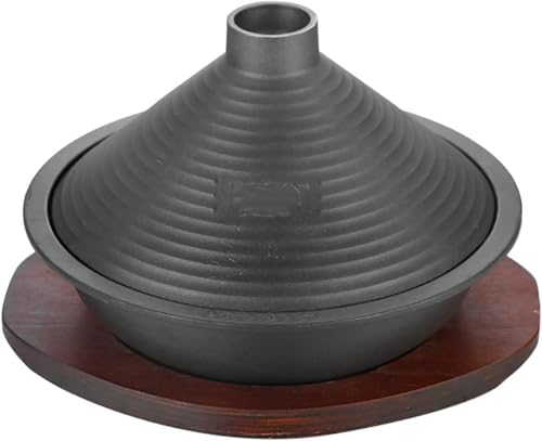 Olla de hierro fundido con superficie antiadherente, compatible con inducción para cocinar sabrosamente en estufas de gas, incluye tapa cónica