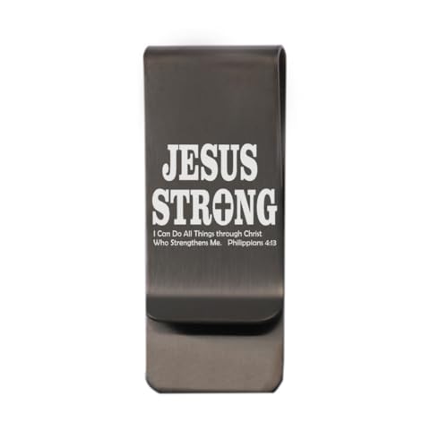 Christ Jesus Christian Philippians 4:13 Strong Stainless Steel Engraved Cash Clips Slim Pocket Wallet Money Clip Metal Black