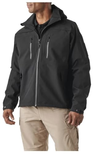 5.11 Tactical Sabre 2.0 Waterproof Jacket, Polyester Bonded Softshell, Detachable Hood, Black, Medium, Style 481122