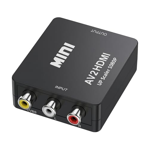 QGECEN Adaptateur RCA vers HDMI, Convertisseur Vidéo/Audio AV vers HDMI 1080P/720P, Boîtier Composite CVBS Plug and Play avec Câble d’Alimentation USB, pour PS2 Wii...