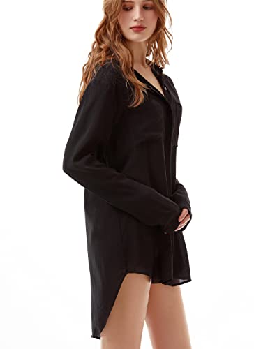 Image of TOUSYEA Sleep Shirts for Women Button Down Shirts Long Sleeve Sleepwear Swimsuit Cover Ups Soft Pajama Tops