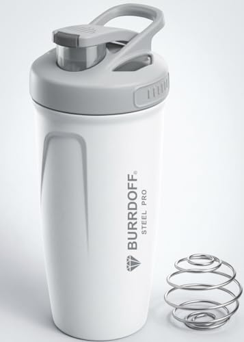 Image of Steel Performance Pro Protein Shaker Bottle (PUSH LOCK BUTTON), Gym Shaker Steel Shaker Bottle Gym Shaker Bottle shaker bottles for protein shake gym protein shaker (White)