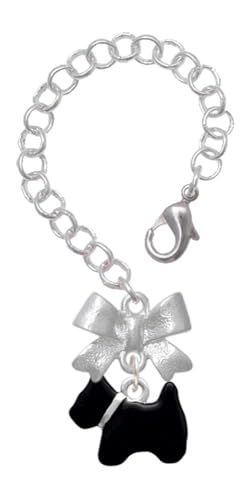 Delight Jewelry Silvertone Black Scottie Dog - Silvertone Bow Charm Accessory for Tumblers and Thermal Cups