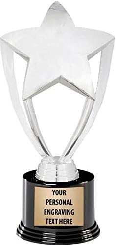 Crown Awards Silver Star Trophies with Custom Engraving, 7.25" Personalized Silver Star Trophy On Deluxe Round Base Prime