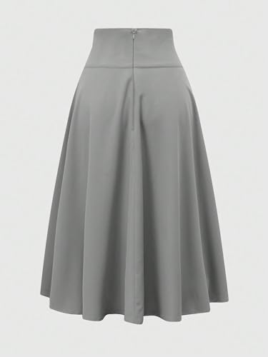 Womens Casual Solid Color Tie Waist A-Line Midi Skirt Flared Knee Length Skirts for Women2