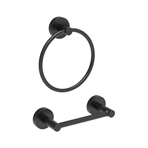 Fixsen Bathroom Hardware Set 2 Piece-Black Towel Ring and Toilet Paper Holder Stainless Steel and Zinc Alloy Bathroom Hand Towel Holder Towel Hanger Matte Black Wall Mounted Cover