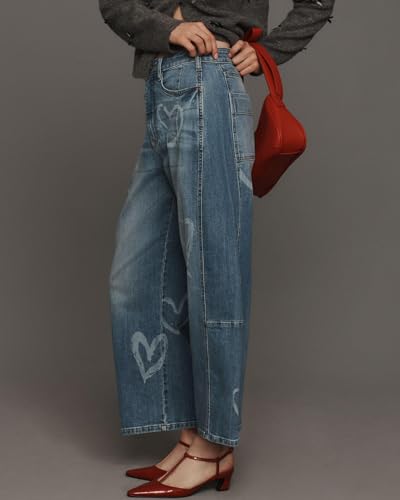 Women's Heart Barrel Jeans Wide Leg Tapered Jeans Baggy Demin Pants with Pockets2