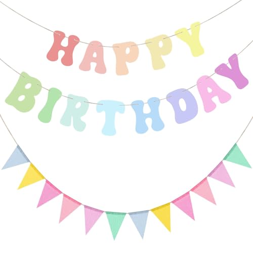 FLEXNOVA Happy Birthday Girlande, Bunte Geburtstagsgirlande, Papierzierde, Herzlichen Glückwunsch, Happy Birthday