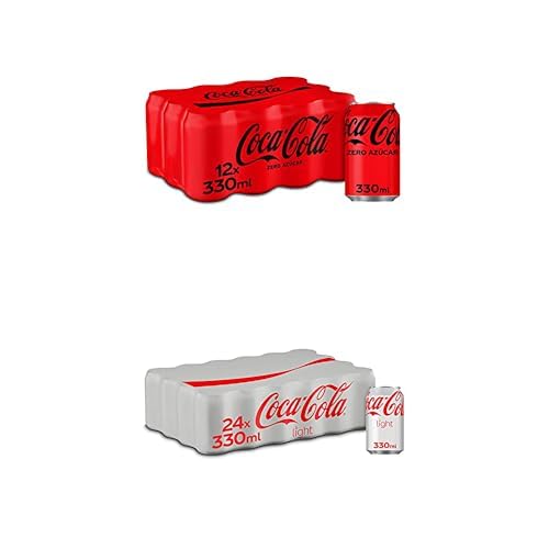 Coca-Cola Zero Azúcar, Refresco de Cola sin Azúcar, sin Calorías - Pack 12 Latas 330 ml + Coca-Cola Light, Refresco de Cola sin Azúcar, sin Calorías - Pack 24 Latas 330 ml