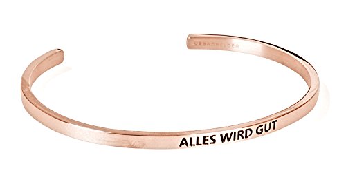 Preisvergleich Produktbild URBANHELDEN - Armreif mit Gravur - Damen Schmuck Inspiration Motivation - Verstellbar, Edelstahl - Armband mit Spruch"Alles wird gut" - Rosegold