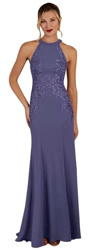 Image of KDTM Satin Lace Mother of The Bride Dresses Long Halter Sleeveless Formal Dresses for Women Wedding Guest