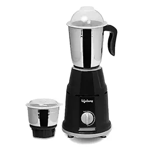 Lifelong LLMG93 500 Watt Duos Mixer Grinder, 2 Stainless Steel Jar (Liquidizing and Chutney Jar)| ABS Body, Stainless Steel Blades, 3 Speed Options with Whip (1 Year Warranty, Black)