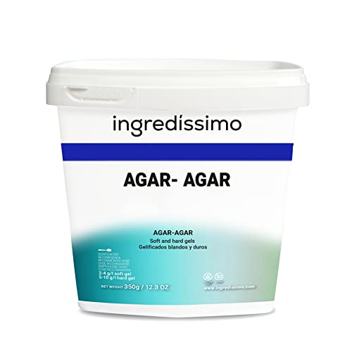 INGREDISSIMO - Agar Agar, Gelificante en Polvo, Proviene de Algas Marinas y Algas Rojas, Color Blanco o Amarillo, Producto Vegano y sin Gluten, para Cocinar, Translúcido, Firme y Qubradizo - 350 g