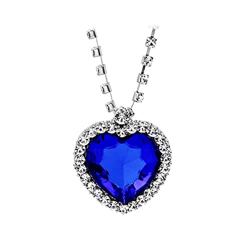 Yifnny Titanic Coeur de l'océan Collier, Collier en Cristal Bleu Plaqué Argent Créé Collier Saphir Grand Coeur de l'océan Pendentif Collier Bijoux pour Femme Fille (Rouge)