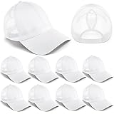 10 Pieces White Baseball Cap for Women Ponytail Baseball Hats Bulk Blank Trucker Hat Adjustable Plain Dad Hats Unisex Low Profile Cap for Men Women Outdoor Sports Activities